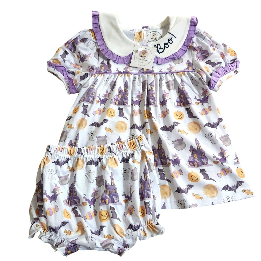 NEW Halloween 18-24M Emi Claire Smock Co Boo Dress Bloomers Set Peter Pan Collar